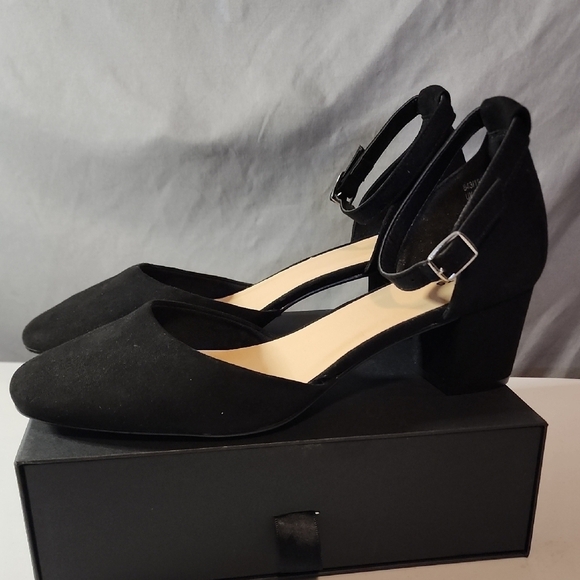 LTS Shoes - Black D'Orsay Suede Heels with Ankle Strap